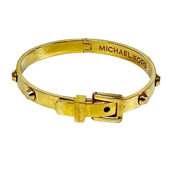 Michael Kors ASTOR Bangle Bracelet Gold Tone Studded Belt Buckle Hinged - Picture 1 of 12